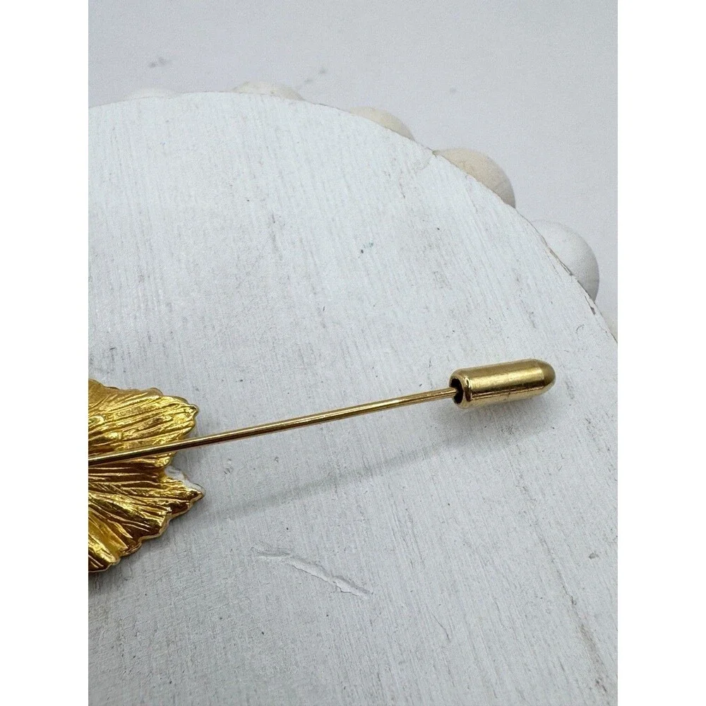 Vintage Enamel Leaf Stick Pin Green Brown Fall Autumn Tree Classic